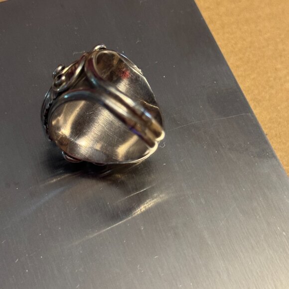 Southwest Sterling Silver Turquoise and Coral Ring 10 3/4 - Picture 5 of 6